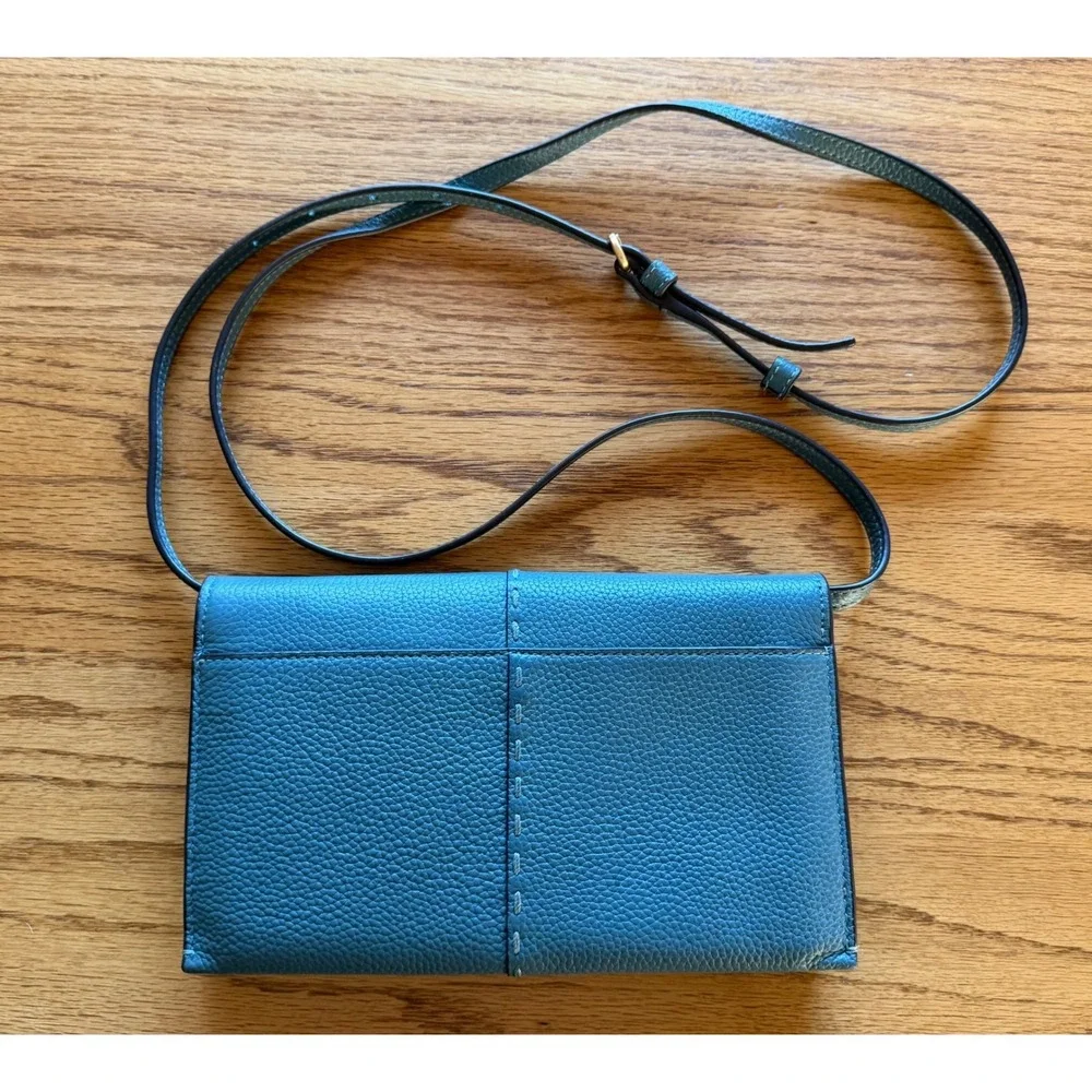 Tory Burch McGraw Wallet  Pebbled Leather Crossbody Bag‎ Teal Blue
